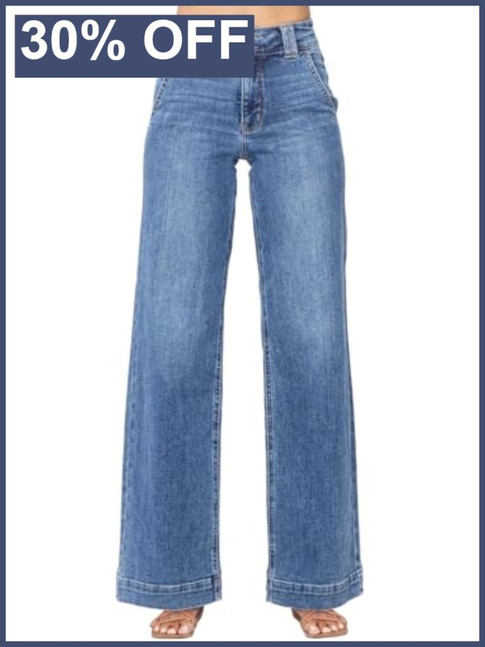 High Waisted Wide Leg Straight Jeans Stretchy Denim Tummy Control